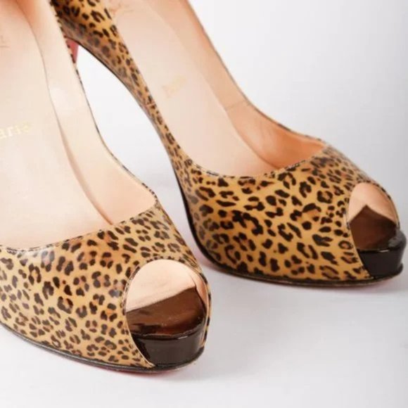 Christian Louboutin Leopard Print Patent Leather Peep Toe Heels - Picture 8 of 8
